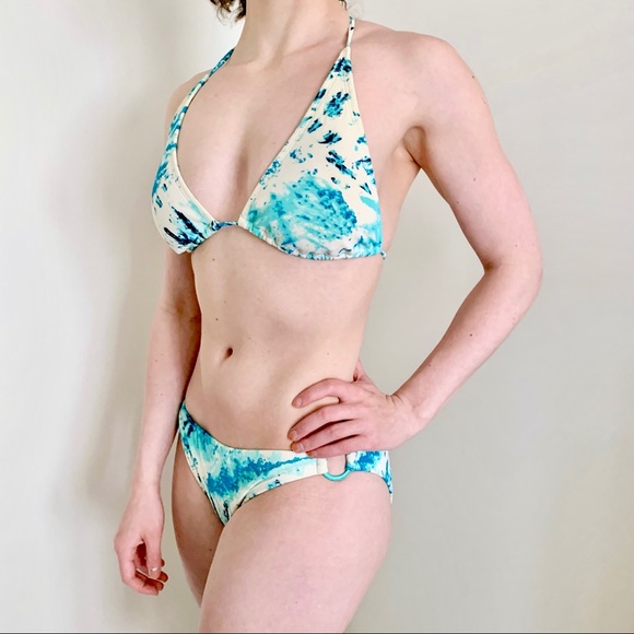 Other - Blue White Y2K Tie-Dye Triangle Bikini Swim Beach Surf Festival Hippie Summer